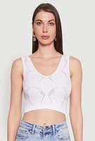 Womens Seamless Laser Cut Cropped Tank Top, White, Size XL