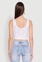 Womens Seamless Laser Cut Cropped Tank Top, White, Size XL