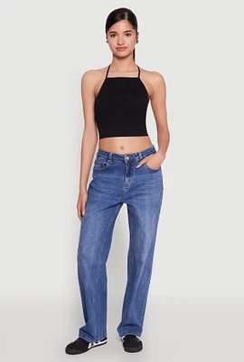 Womens Seamless Laser Cut Cropped Halter Top,