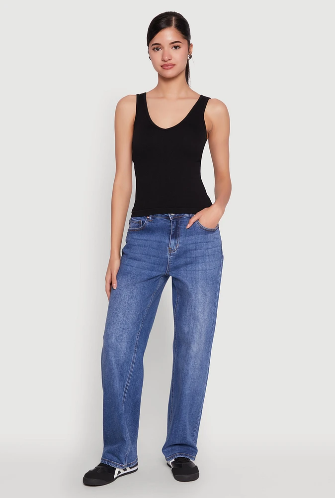 Womens Seamless Ribbed Knit V Neck Tank Top,