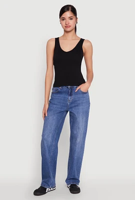 Womens Seamless Ribbed Knit V Neck Tank Top,