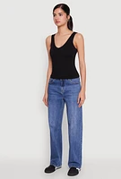 Womens Seamless Ribbed Knit V Neck Tank Top,