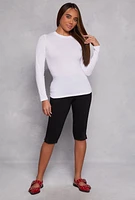 Womens Basic High Neck Long Sleeve Tee, White, Size L
