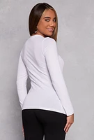 Womens Basic High Neck Long Sleeve Tee, White,