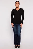 Womens Long Sleeve V Neck Basic Tee,