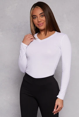 Womens Long Sleeve V Neck Basic Tee,