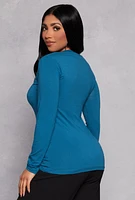 Womens Long Sleeve V Neck Basic Tee, S