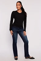 Womens V Neck Long Sleeve Tee, Black, Size M