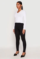 Womens V Neck Long Sleeve Crop Top, White,