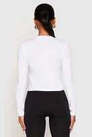 Womens V Neck Long Sleeve Crop Top, White, Size L