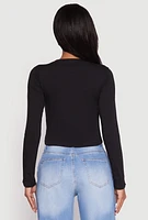 Womens Long Sleeve Crew Neck Crop Top, Black, Size L