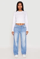 Womens Long Sleeve Crew Neck Crop Top, White, Size S