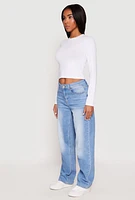 Womens Long Sleeve Crew Neck Crop Top, White, Size XL