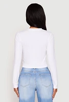 Womens Long Sleeve Crew Neck Crop Top, White, Size S