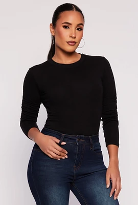 Womens Basic Long Sleeve Crew Neck Top, Black, Size M