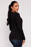 Womens Basic Long Sleeve Crew Neck Top, Black, Size M