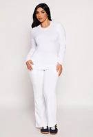 Womens Basic Long Sleeve Crew Neck Top, White, Size L