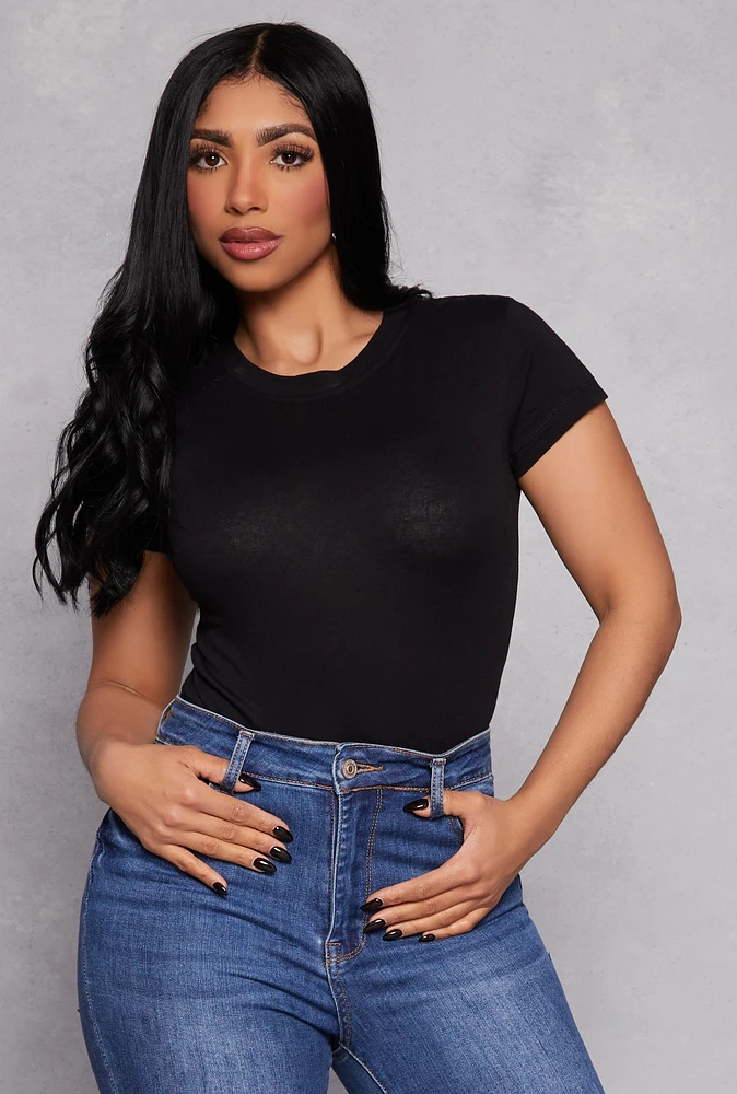 Womens Basic Short Sleeve Tee, Black,