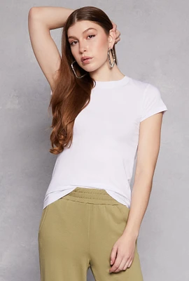 Womens Basic Short Sleeve Tee, White, Size XL