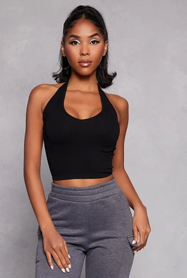 Womens Ribbed Knit Seamless Halter Top, S-M