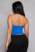 Womens Ribbed Knit Seamless Halter Top, Blue, Size S-M