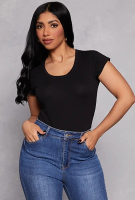 Womens Short Sleeve Scoop Neck T Shirt, Black,
