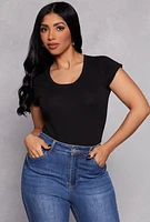 Womens Short Sleeve Scoop Neck T Shirt, Black,