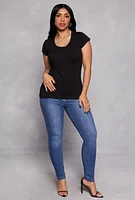 Womens Short Sleeve Scoop Neck T Shirt, Black,