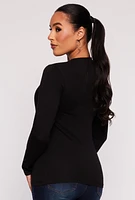 Womens V Neck Long Sleeve T Shirt, Black, Size L
