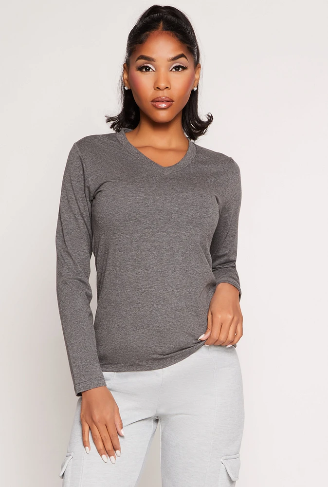 Womens V Neck Long Sleeve T Shirt, M