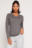 Womens V Neck Long Sleeve T Shirt, M