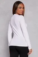 Womens V Neck Long Sleeve T Shirt, White, Size L