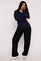 Womens V Neck Long Sleeve T Shirt, Blue, Size M