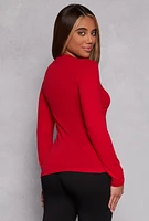 Womens V Neck Long Sleeve T Shirt, Red, Size L