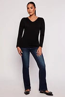 Womens Fleece Lined Seamless Long Sleeve Top, Black