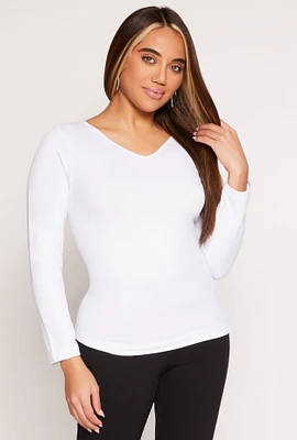 Womens Fleece Lined Seamless Long Sleeve Top, White