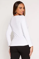 Womens Fleece Lined Seamless Long Sleeve Top, White
