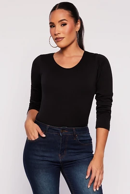 Womens Seamless Fleece Lined Long Sleeve Top, Black