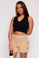 Womens Johnny Collar Seamless Cropped Tank Top,