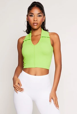 Womens Johnny Collar Seamless Cropped Tank Top,