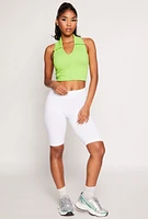 Womens Johnny Collar Seamless Cropped Tank Top, Green, Size S-M
