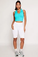 Womens Johnny Collar Seamless Cropped Tank Top,