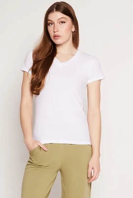 Womens Short Sleeve V Neck Tee, White, Size S