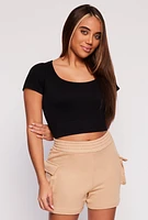 Womens Seamless Ribbed Knit Short Sleeve Crop Top,