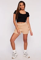 Womens Seamless Ribbed Knit Short Sleeve Crop Top,