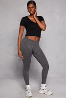 Womens Seamless Ribbed Knit V Neck Crop Top, Black, Size S-M