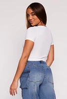 Womens Seamless Crew Neck Crop Top, White, Size L-XL