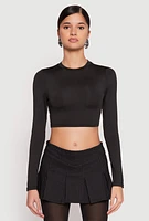 Womens Daisy Long Sleeve High Neck Crop Top,