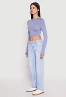 Womens Daisy Long Sleeve High Neck Crop Top,