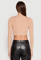 Womens Daisy Long Sleeve High Neck Crop Top,